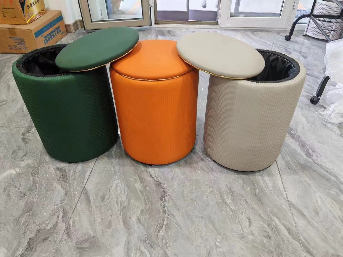 Leather storage ottoman stool D019