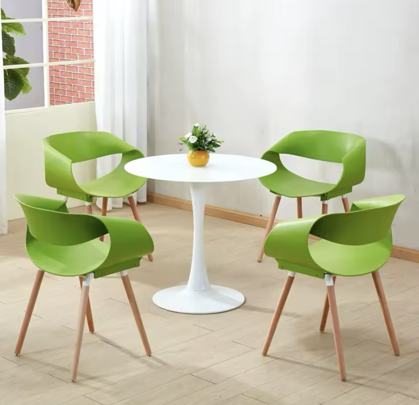 Wood Leg Plastic Seat Armrest Dining Chair DC643