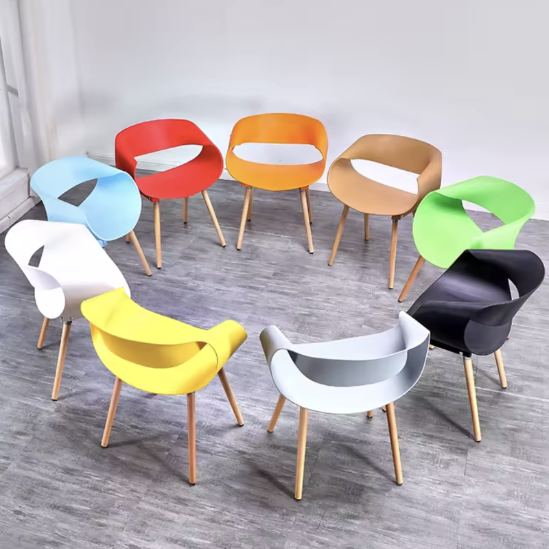 Wood Leg Plastic Seat Armrest Dining Chair DC643