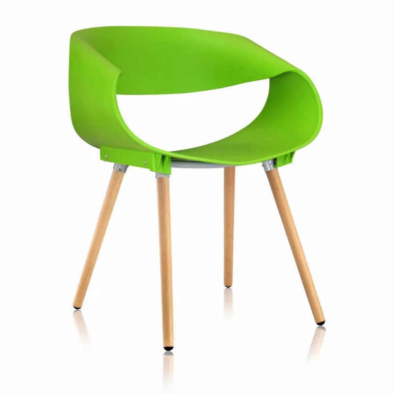 Wood Leg Plastic Seat Armrest Dining Chair DC643