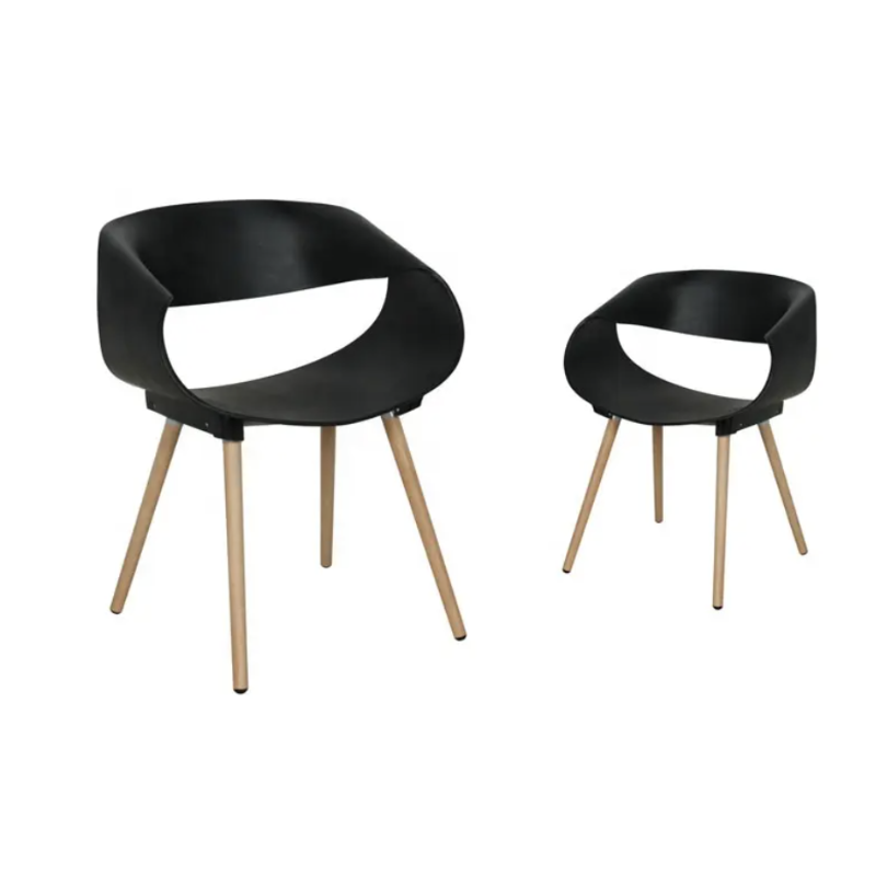 Wood Leg Plastic Seat Armrest Dining Chair DC643