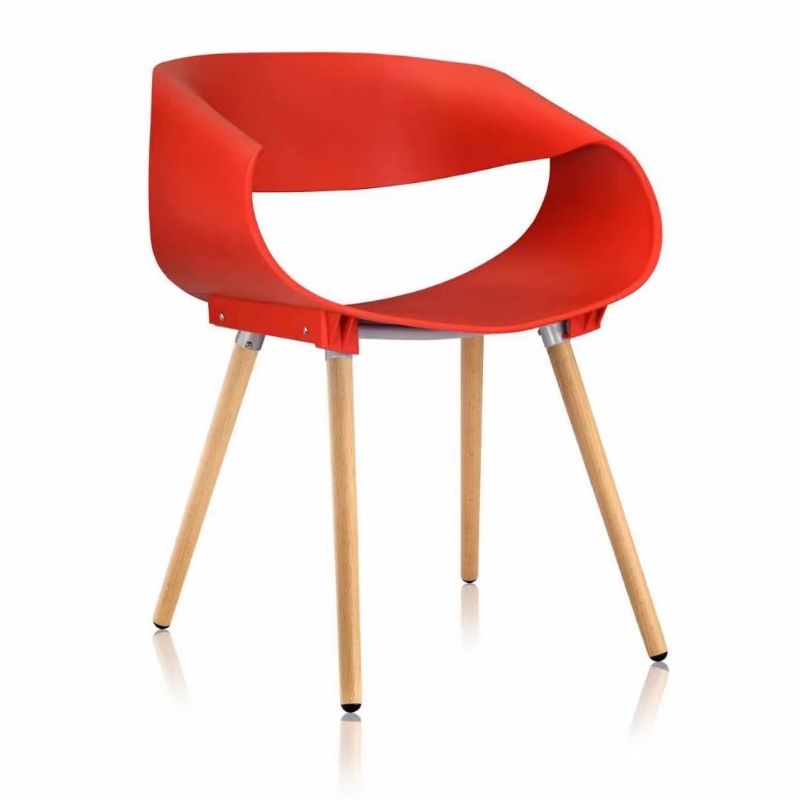 Wood Leg Plastic Seat Armrest Dining Chair DC643