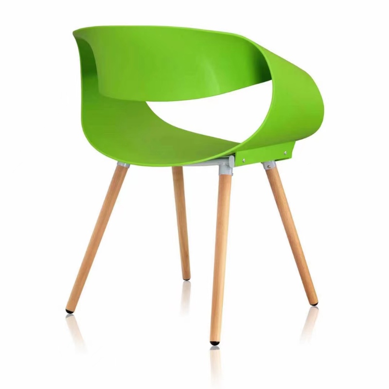 Wood Leg Plastic Seat Armrest Dining Chair DC643