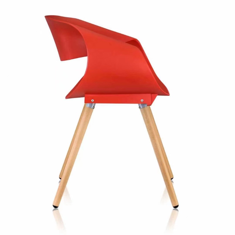 Wood Leg Plastic Seat Armrest Dining Chair DC643